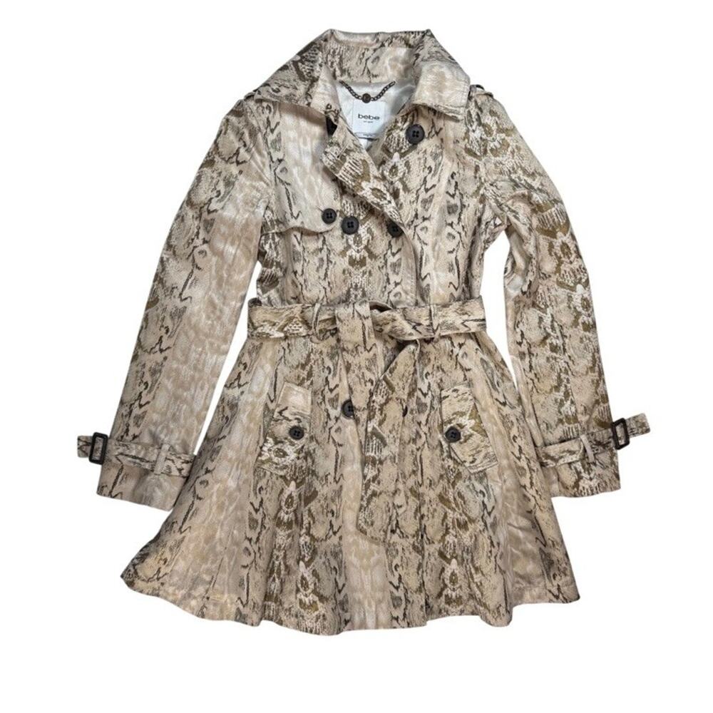 Y2K Bebe XS Snake‎ Print Corset Trench Coat Light Weight Spring Lace Up Back 90s